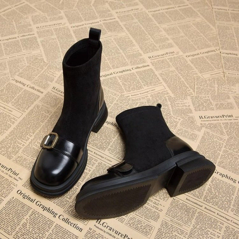Damen Elegante Chelsea-Stiefeletten mit Blockabsatz und Schnallen-Detail – Varelle