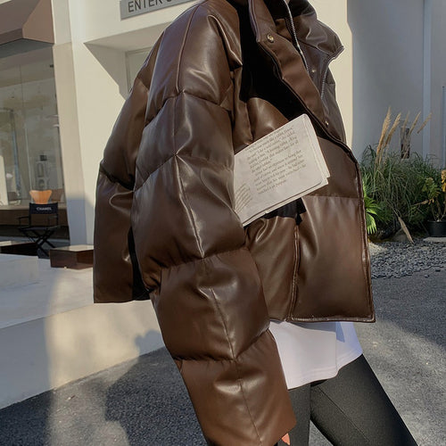 Damen Modische Lederdaunenjacke Echoarchiv