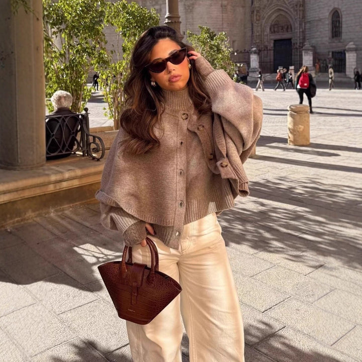 Damen Cape-Cardigan mit Knopfleiste und zweilagigem Umhang Echo Archiv