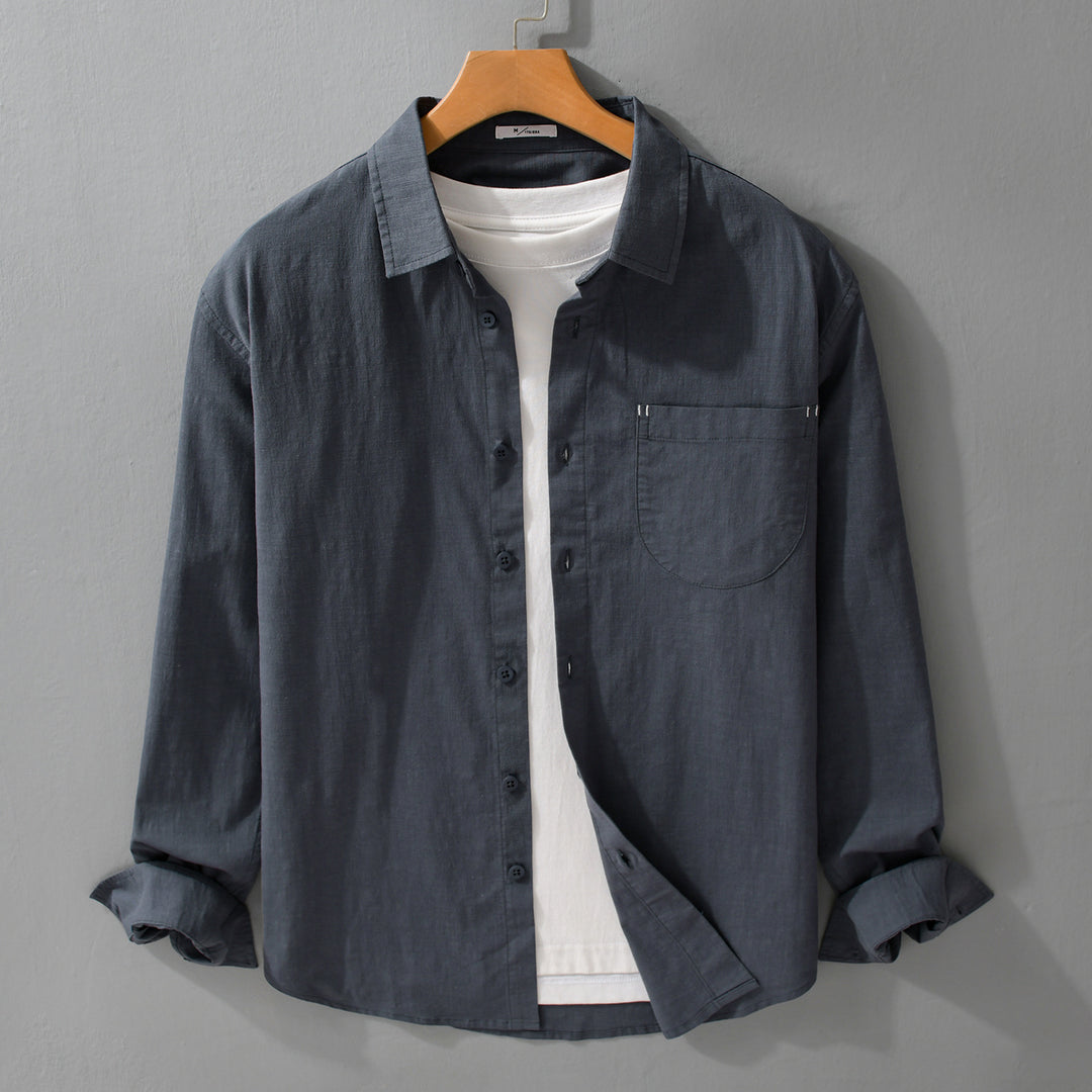 Herren Layering-Hemd im Overshirt-Stil aus Baumwoll‑Leinen mit Kentkragen und aufgesetzter Rundtasche Echoarchiv