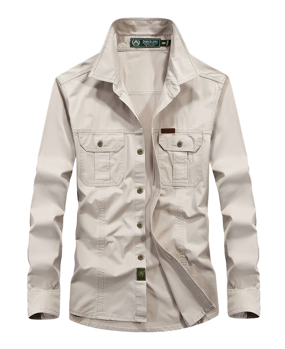 Herren Canvas-Utility-Hemdjacke mit Kontrastnähten und Brustpattentaschen – Taviero