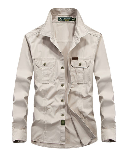 Herren Canvas-Utility-Hemdjacke mit Kontrastnähten und Brustpattentaschen – Taviero