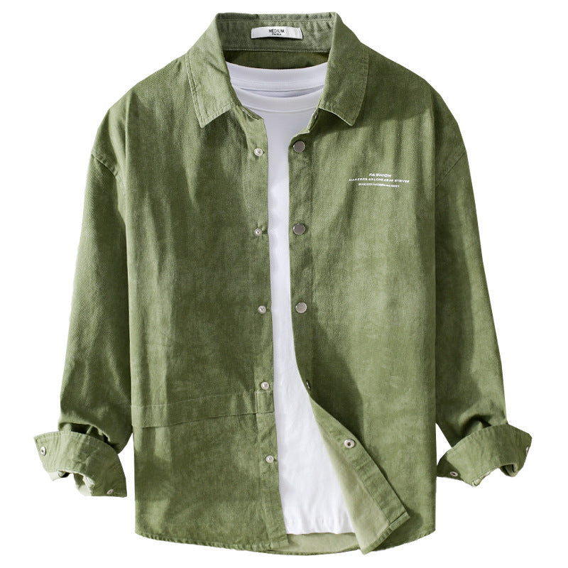 Herren Samtiges Cord-Overshirt mit Druckknopfleiste und Relaxed-Fit Echoarchiv