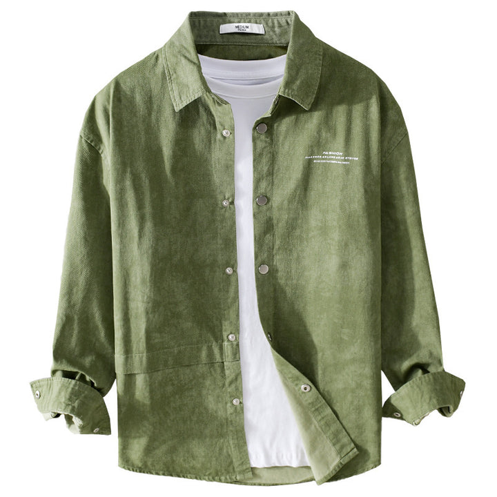Herren Samtiges Cord-Overshirt mit Druckknopfleiste und Relaxed-Fit Echoarchiv