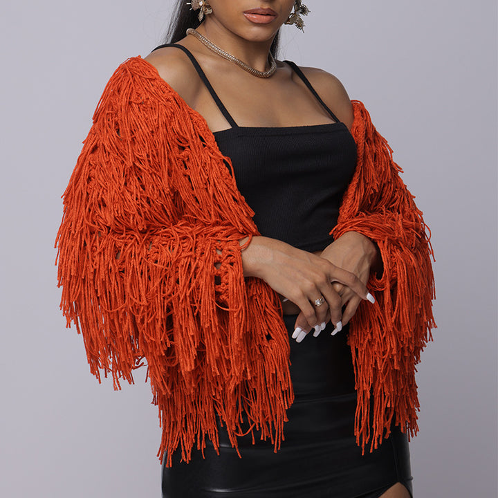 Damen Fransen-Pulloverjacke mit offenem Schnitt und stylischem Design Echo Archiv