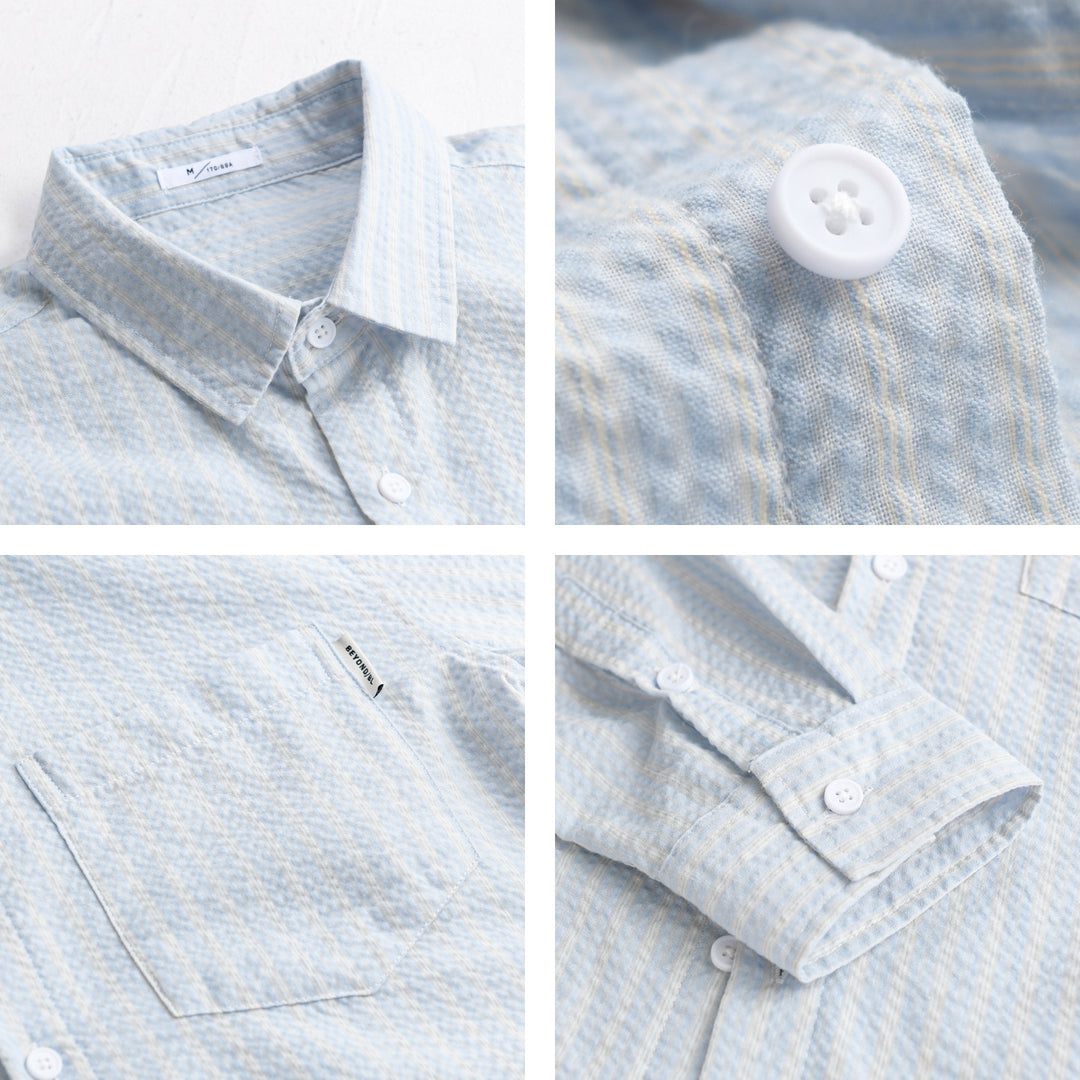 Herren Gestreiftes Relaxed-Overshirt aus strukturiertem Baumwollmix mit Brusttasche Echoarchiv