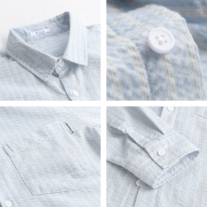 Herren Gestreiftes Relaxed-Overshirt aus strukturiertem Baumwollmix mit Brusttasche Echoarchiv