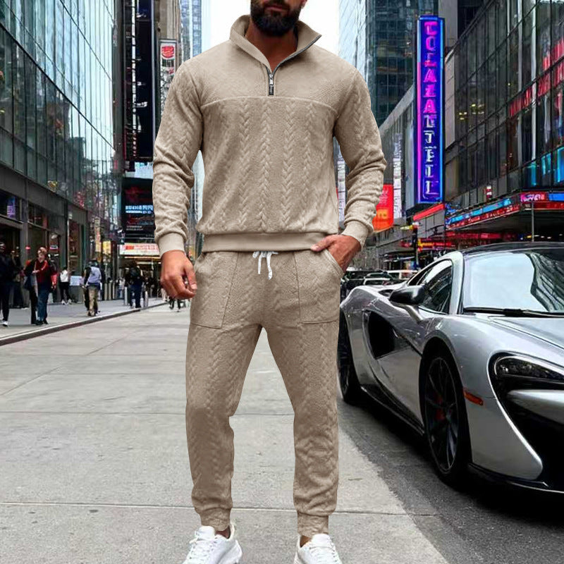 Herren lässige Strick-Jogginganzug mit hohem Kragen und Reißverschluss Echoarchiv