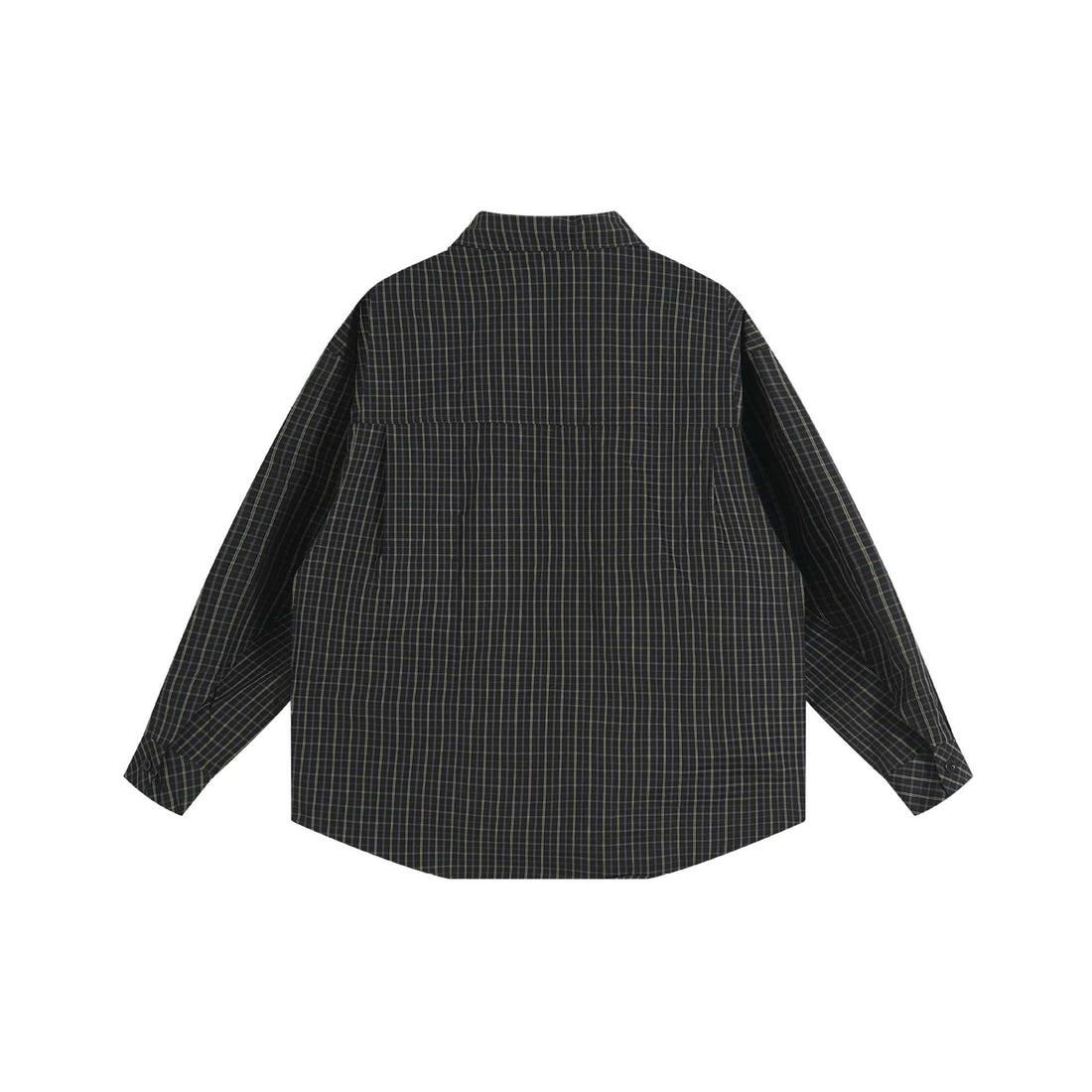 Unisex Boxy-Hemdjacke im Oversize-Kastenschnitt mit Kentkragen, Brusttasche und verlängertem Rückensaum Echoarchiv