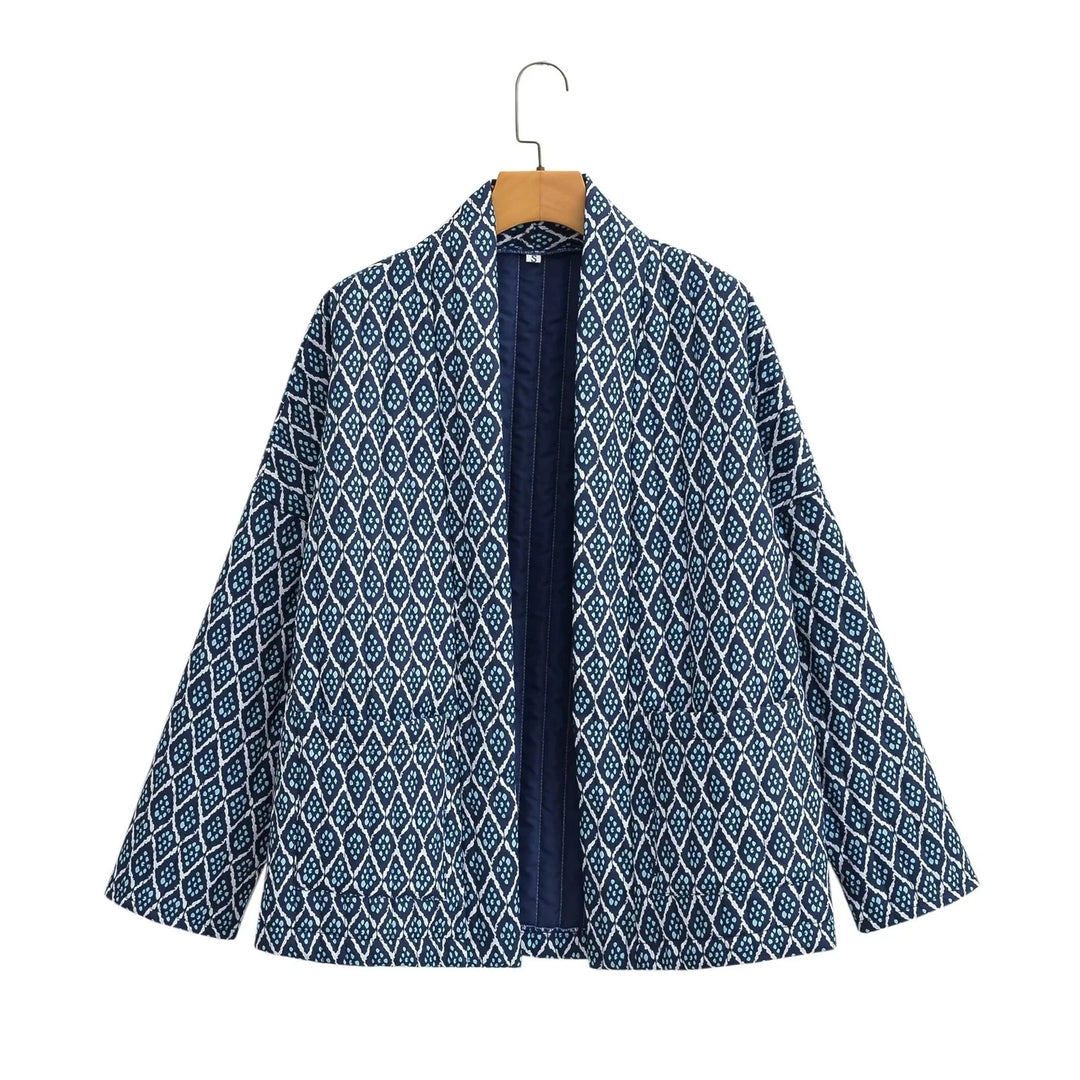 Damen Gemusterte Kimono-Steppjacke mit offener Front und aufgesetzten Taschen Echo Archiv