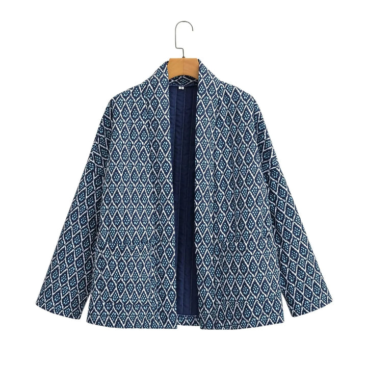 Damen Gemusterte Kimono-Steppjacke mit offener Front und aufgesetzten Taschen Echo Archiv