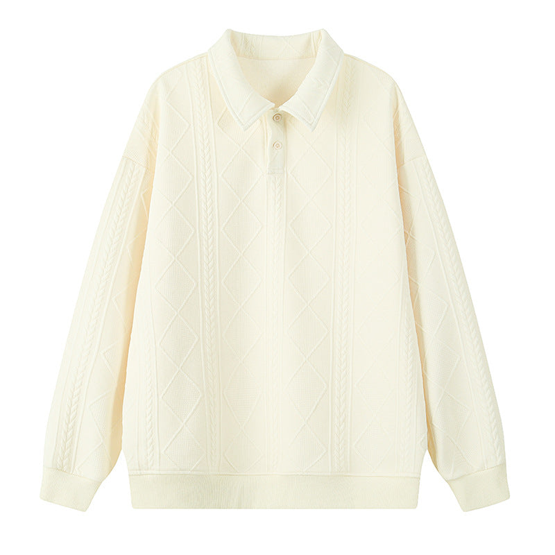 Herren Oversize-Polo-Strickpullover mit Rauten- und Zopfstruktur Echo Archiv