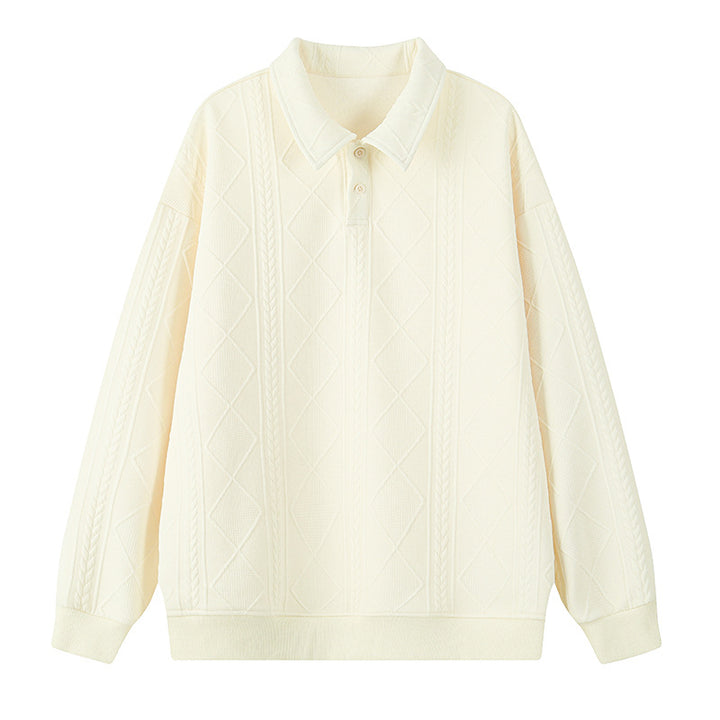 Herren Oversize-Polo-Strickpullover mit Rauten- und Zopfstruktur Echo Archiv