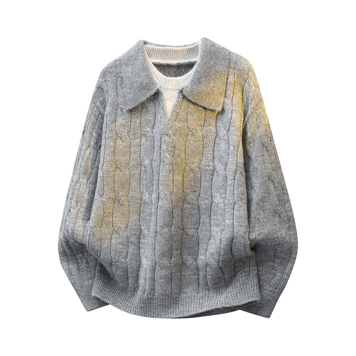 Damen Oversize Zopfmuster-Strickpullover mit Polokragen & Lagenoptik Echoarchiv