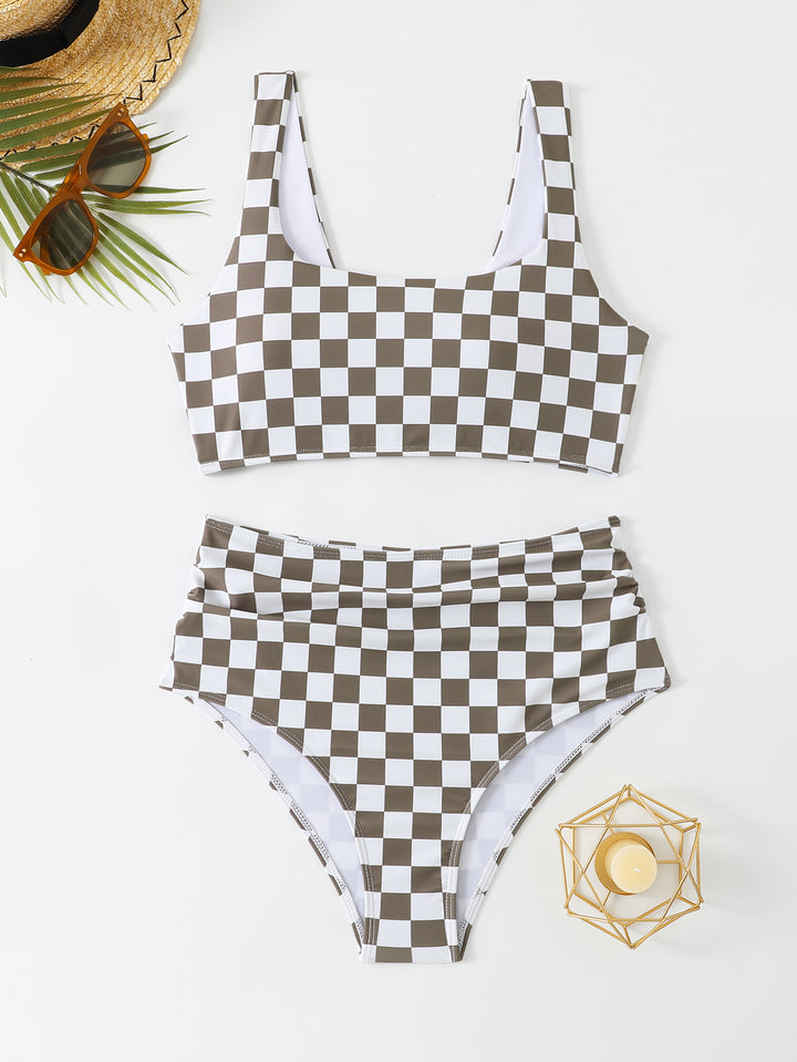 Damen Bikini-Set mit modischem Karomuster und hohem Bund Echo Archiv