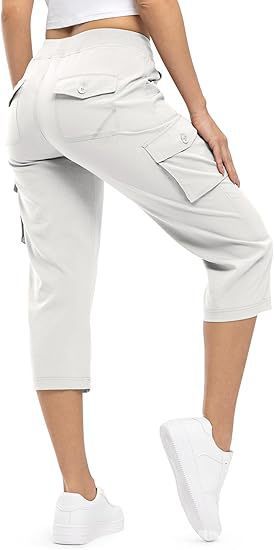 Damen Capri Cargo-Hosen in Bermuda-Länge mit hoher Taille und aufgesetzten Klappentaschen Echoarchiv