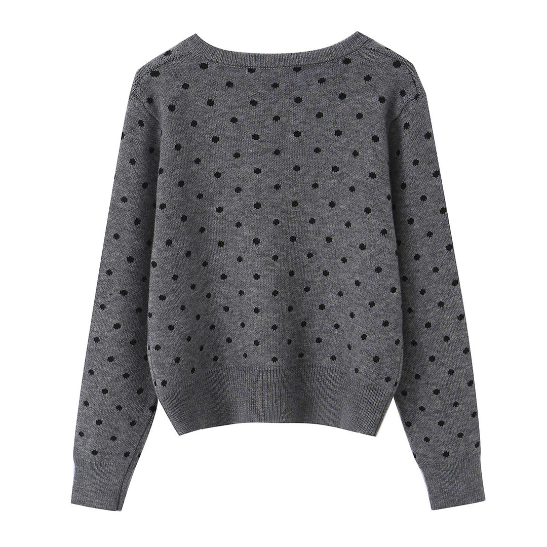 Damen nan feiner gestrickter Rundhals-Pullover mit Pünktchen-Jacquard und kurzem Taillenbund Echo Archiv