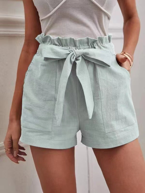 Damen elegante Shorts mit Bindegürtel und breitem Bund Echoarchiv