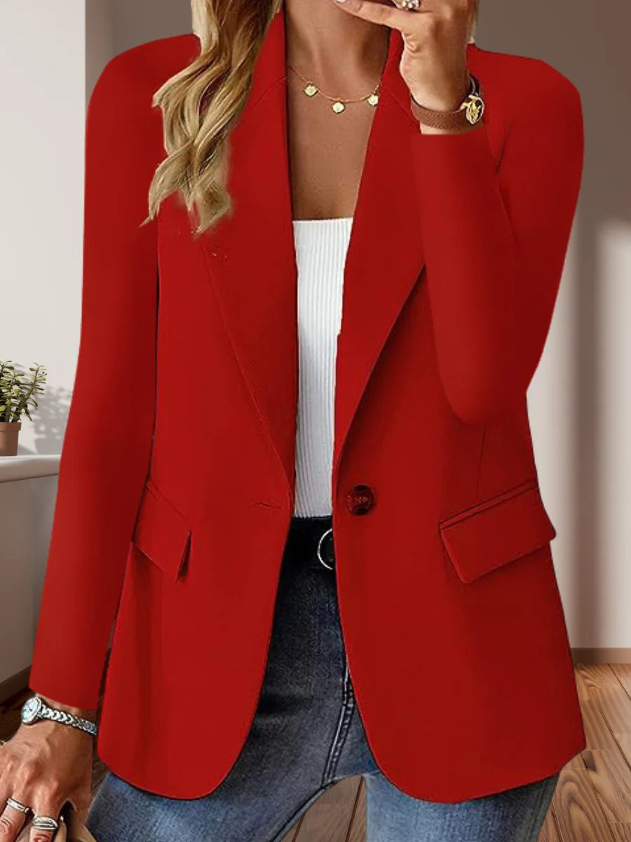 Damen Taillierter Single-Button-Blazer mit fallendem Revers und Pattentaschen – Valéne