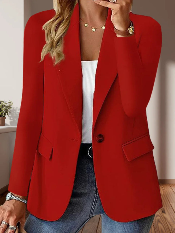 Damen Taillierter Single-Button-Blazer mit fallendem Revers und Pattentaschen – Valéne