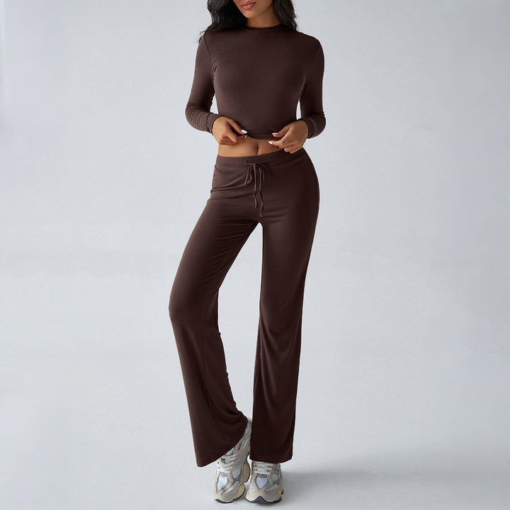 Damen nan tailliertes Longsleeve-Crop-Top und weite Lounge-Hose im Zweiteiler-Set aus Stretchjersey Echo Archiv