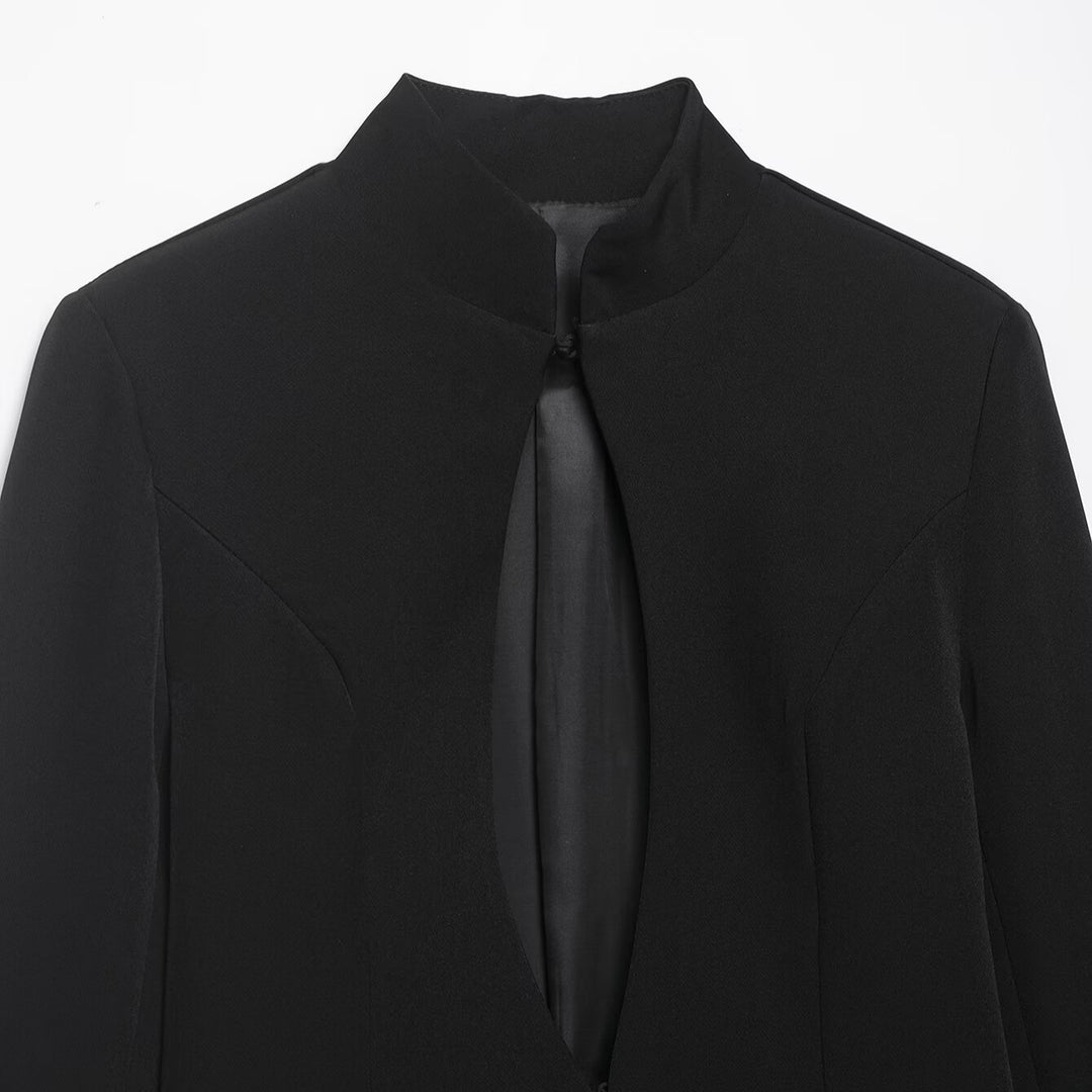 Damen Kastenförmiger Cape-Blazer mit Stehkragen und verdeckter Front Echo Archiv
