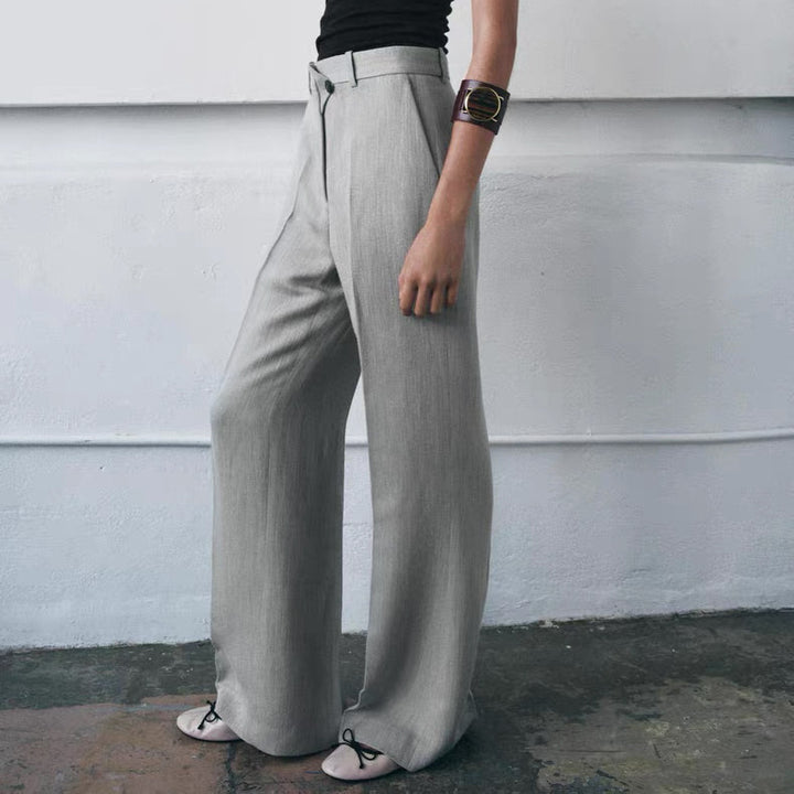 Damen Hochtaillierte weite Stoffhose mit geradem Bein und Seitentaschen Echoarchiv