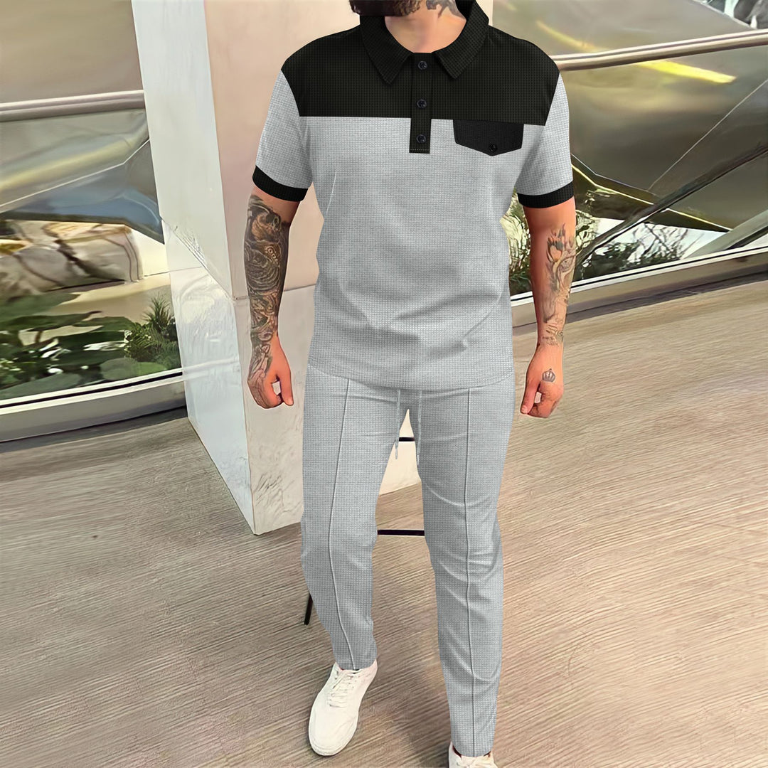 Herren modisches Freizeitoutfit mit elegantem Kragen und strukturiertem Muster Echoarchiv