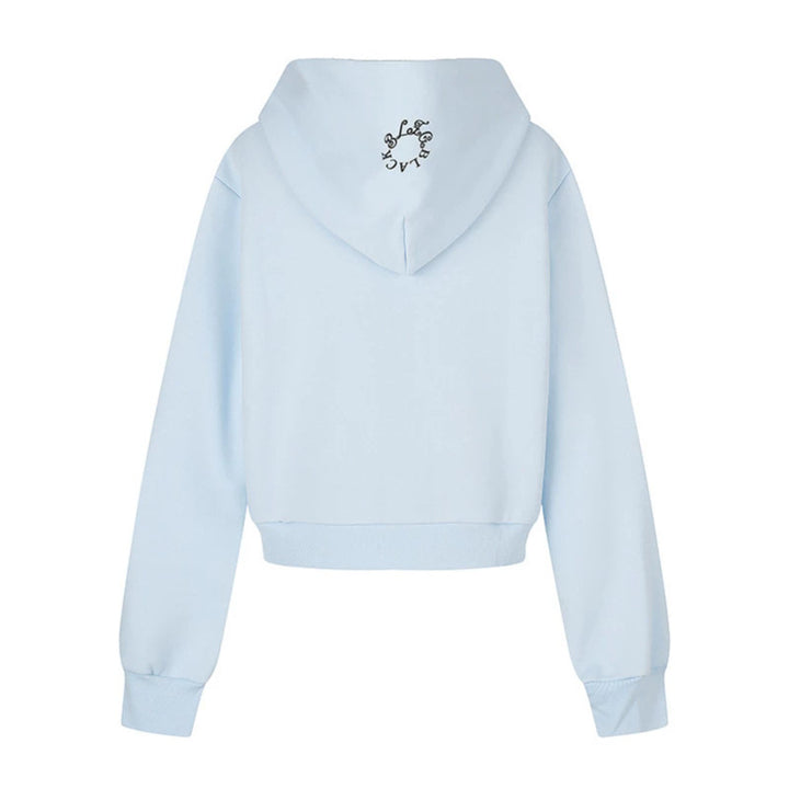 Damen Kapuzen-Sweatjacke mit Fotoprint, kurzem Cropped-Schnitt und Kreuz-Zipper Echoarchiv