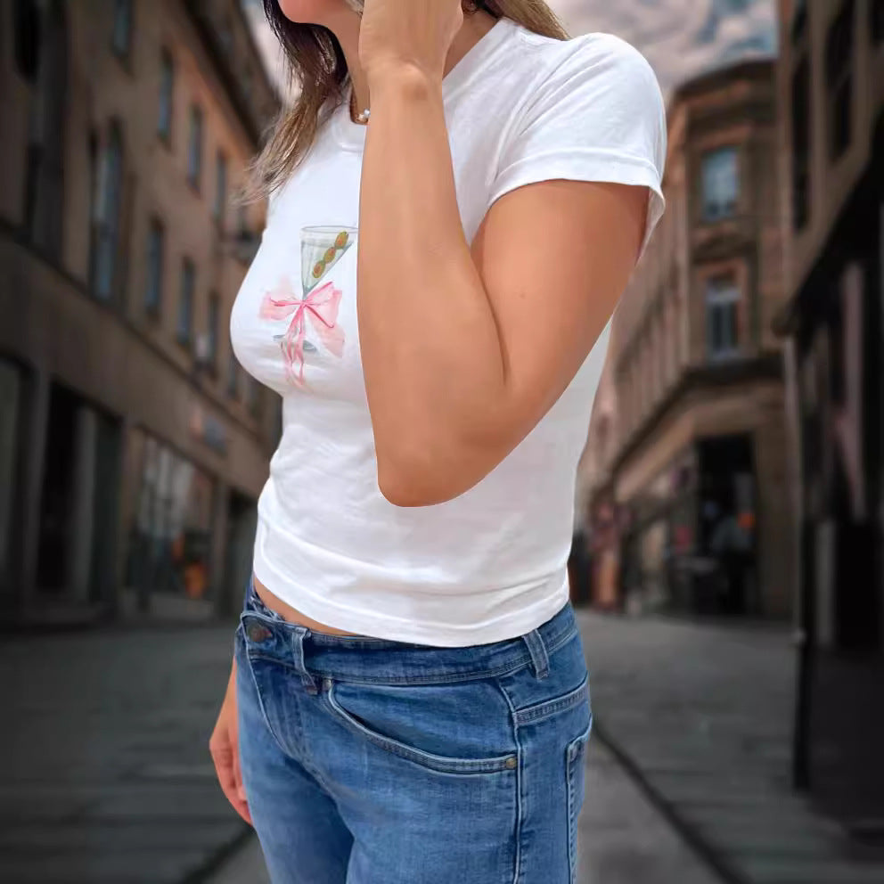 Damen Cropped T-Shirt mit trendy Cocktail-Design Echo Archiv