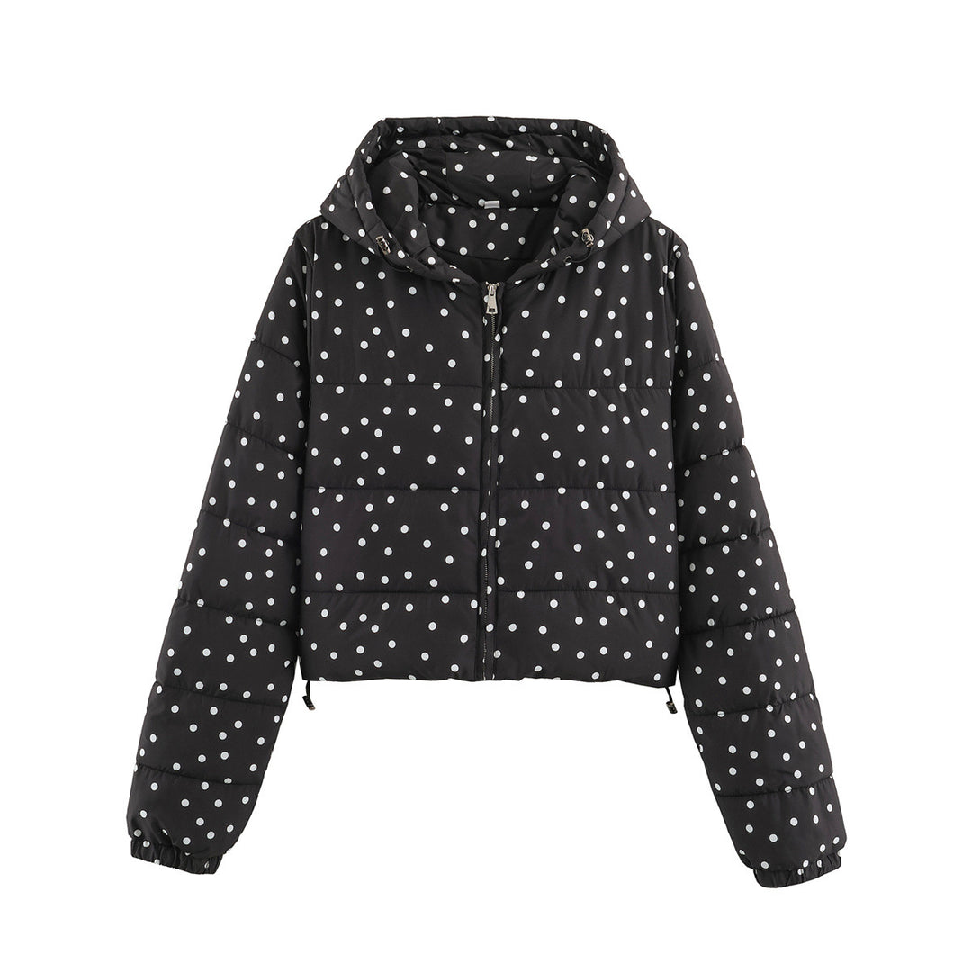 Damen Gepolsterte Cropped Kapuzenjacke mit Punktmuster Echoarchiv