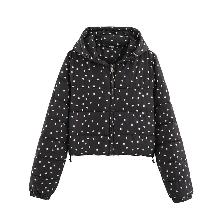 Damen Gepolsterte Cropped Kapuzenjacke mit Punktmuster Echoarchiv