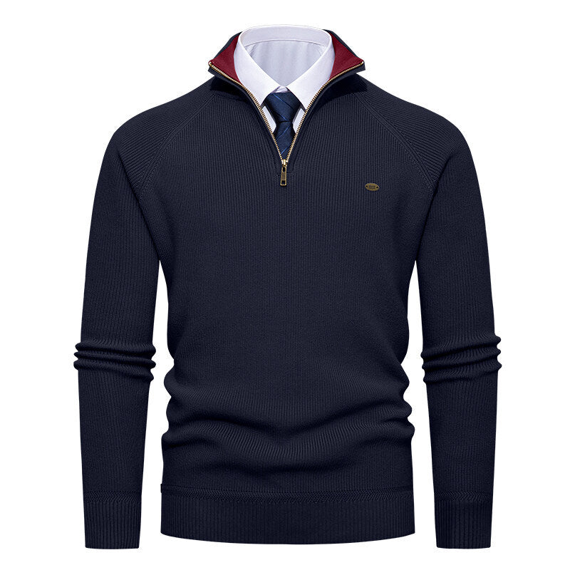 Herren eleganter Strickpullover mit Stehkragen und Reißverschluss Echoarchiv