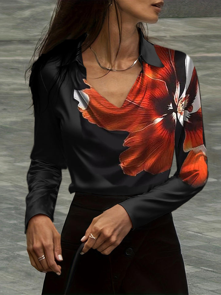 Damen Satinbluse mit Wasserfallkragen und Hemdkragen Echoarchiv