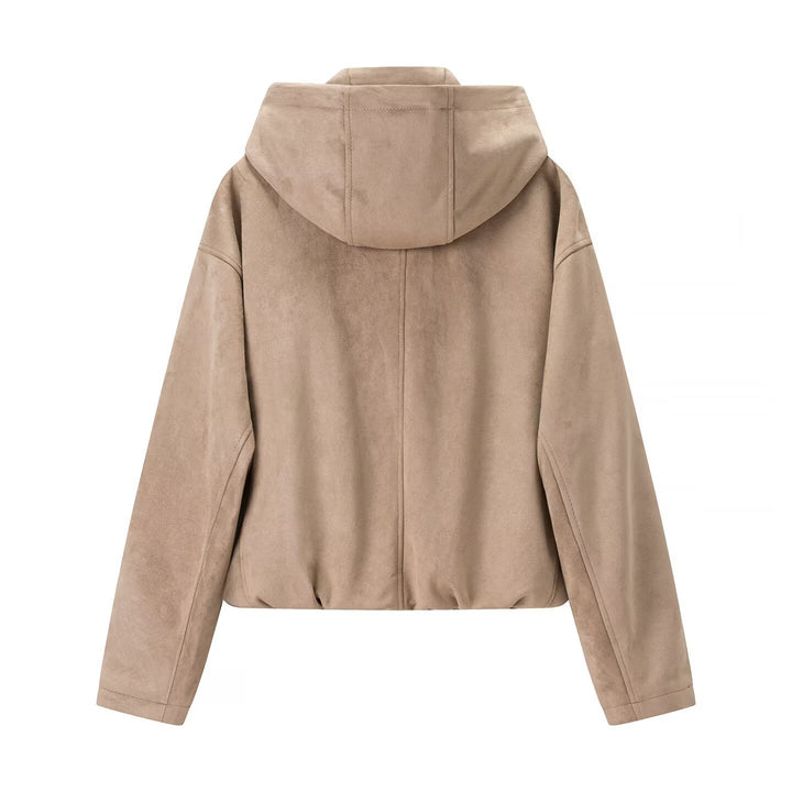 Damen Kurzjacke im Veloursleder‑Look mit Kapuze, Tunnelzug und Reißverschluss Echo Archiv