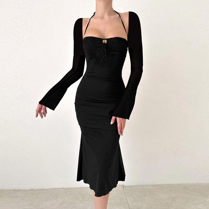 Damen Midi-Kleid mit schickem Rüschendesign und langem Arm Echo Archiv