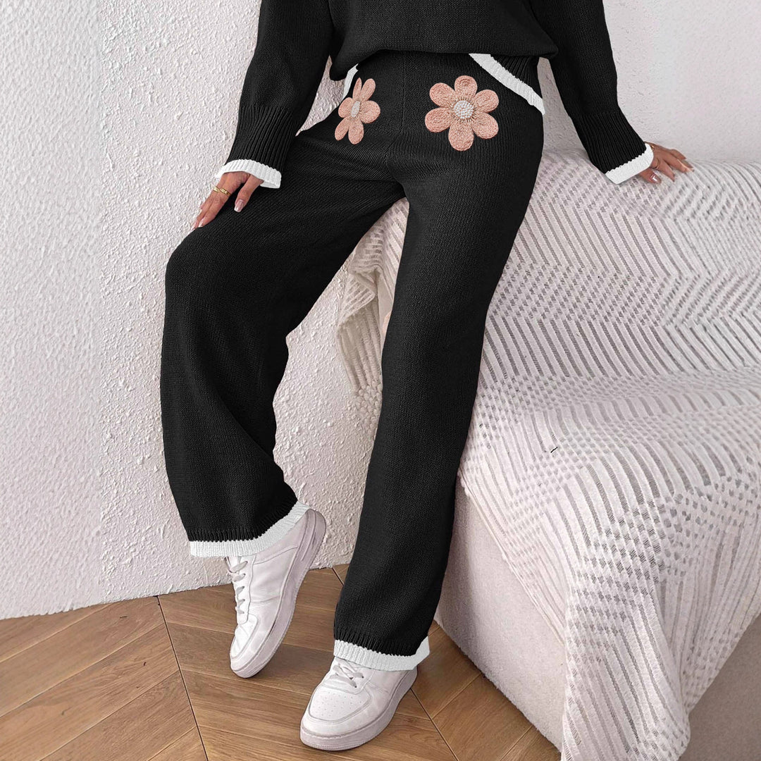 Damen bequeme Strickhose mit floralem Applikationsdesign Echo Archiv