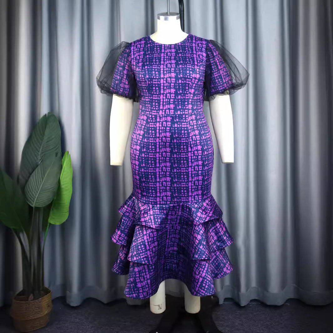 Damen Elegantes Kleid mit voluminösen Tüllärmeln und asymmetrischem Rüschenrock Echo Archiv