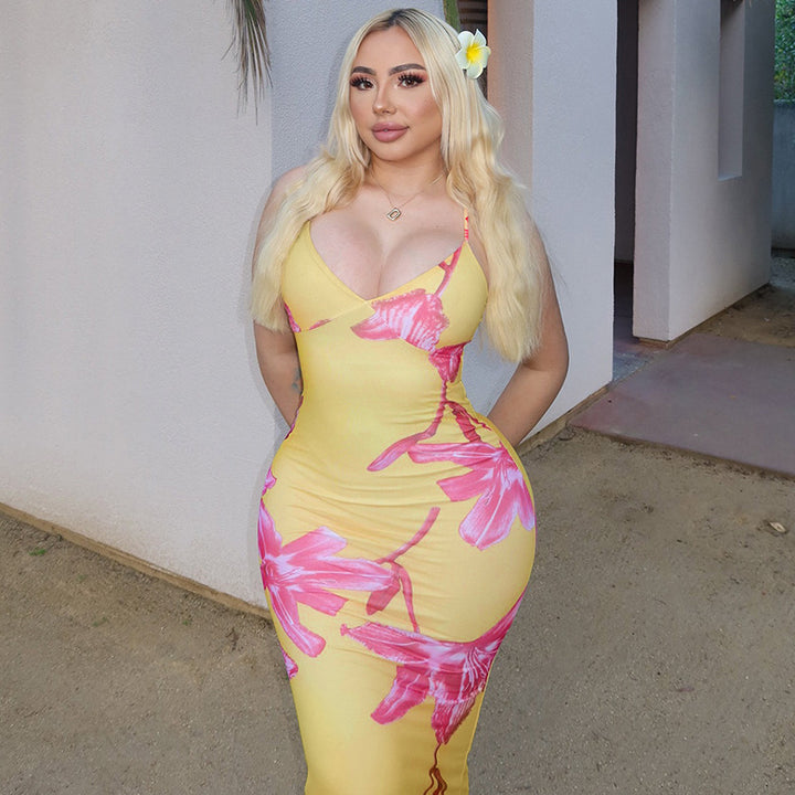 Damen Maxikleid mit Blumenmuster und schmalen Spaghettiträgern Echo Archiv