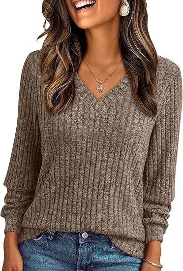 Damen Weicher Rippstrickpullover mit V-Ausschnitt Echo Archiv