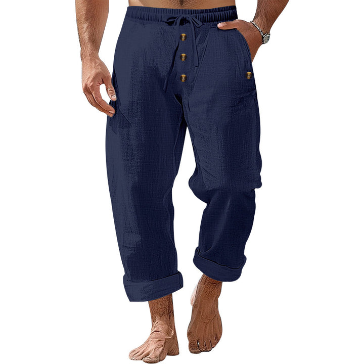 Herren lässige Leinenhose mit elastischem Bund und praktischen Taschen Echoarchiv