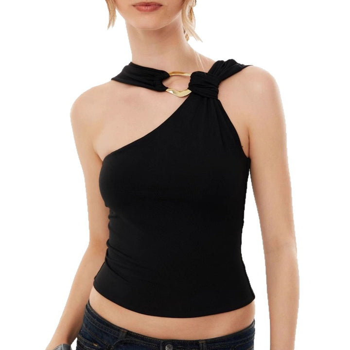 Damen Elegantes Oberteil mit asymmetrischem Schnitt und dekorativem Ringdetail Echo Archiv