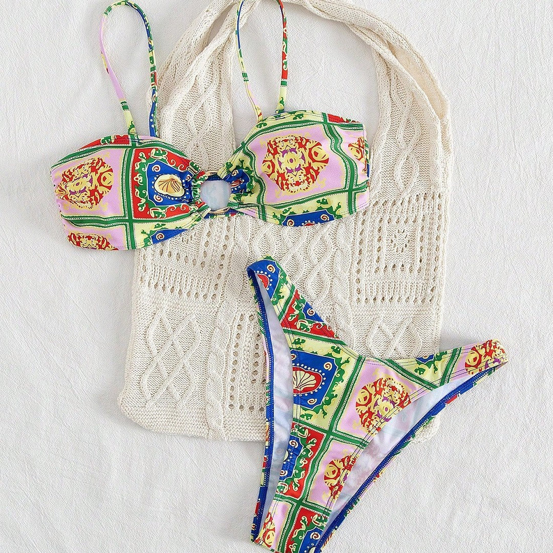 Damen Bikini mit elegantem Bandeau-Schnitt und buntem Muster Echo Archiv