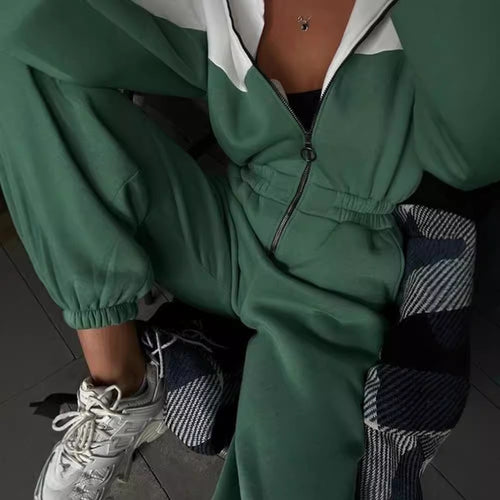 Damen nan zweiteiliges Crop-Zip-Hoodie und Highwaist Relaxhose mit weitem Bein Echo Archiv