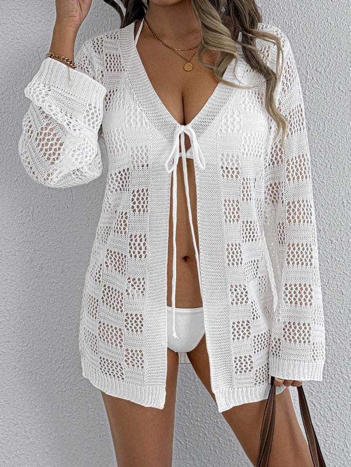 Damen lässiger Häkel-Strandüberwurf mit tiefem V-Ausschnitt und eleganten Details Echo Archiv