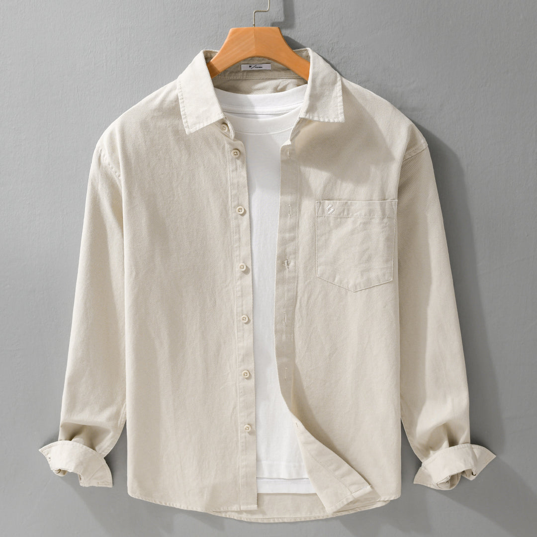 Herren Hemdjacke-Overshirt aus softem Baumwoll-Twill im Layering-Look mit aufgesetzter Brusttasche Echoarchiv