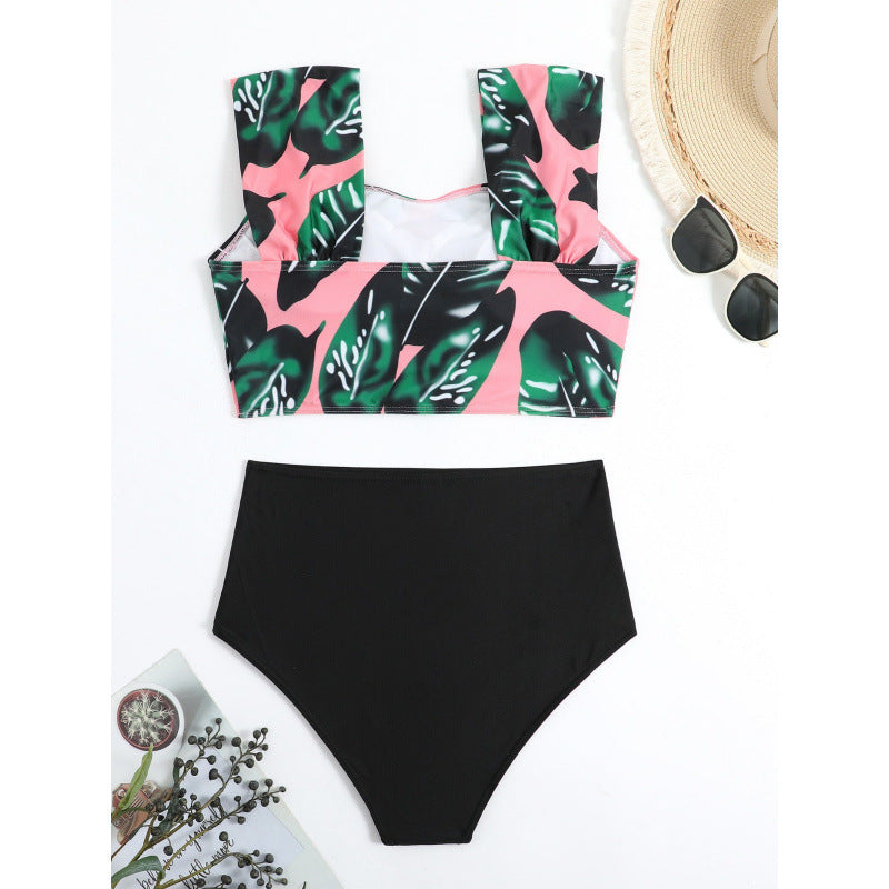 Damen Hochgeschnittener Bikini mit modischem Streifenmuster und floralem Unterteil Echo Archiv