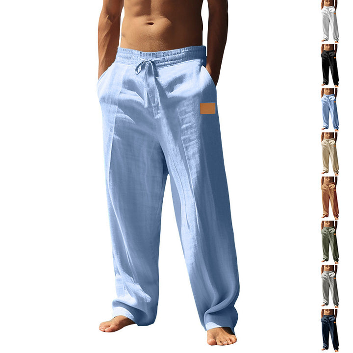 Herren lässige Leinenhose mit elastischem Bund und seitlicher Tasche Echoarchiv