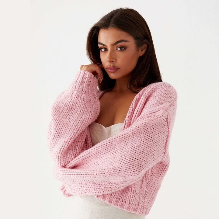Damen Oversized Grobstrick-Cardigan mit Schalkragen und Rippbündchen Echoarchiv