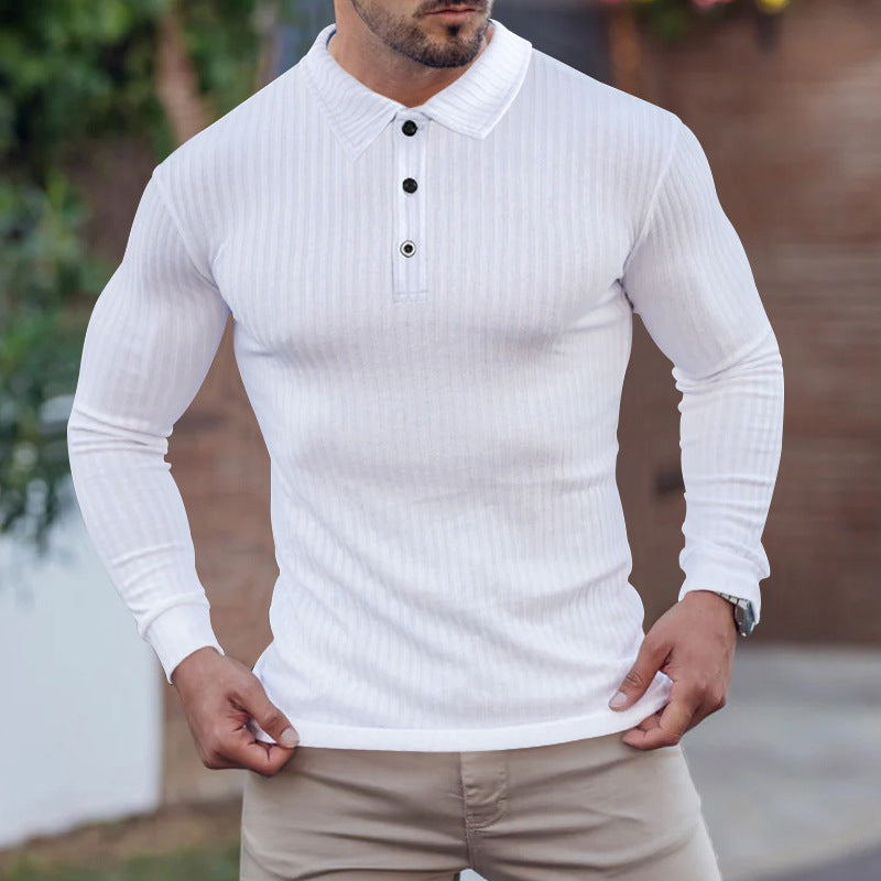 Herren Langarm-Polo mit feiner Rippstruktur Echoarchiv